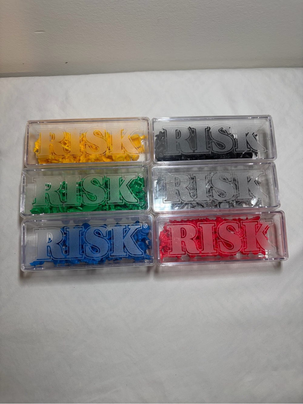 RISK Game Token Cases — Yellow, Black, Green, Silver, Blue, Red